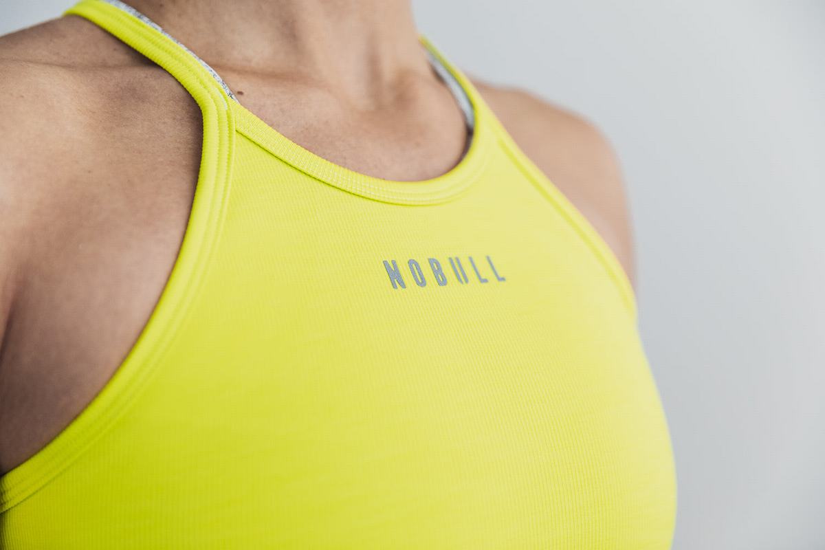 Nobull Halter Crop Neon Ribbed Women's Tank Tops Yellow | Australia (OC0245)